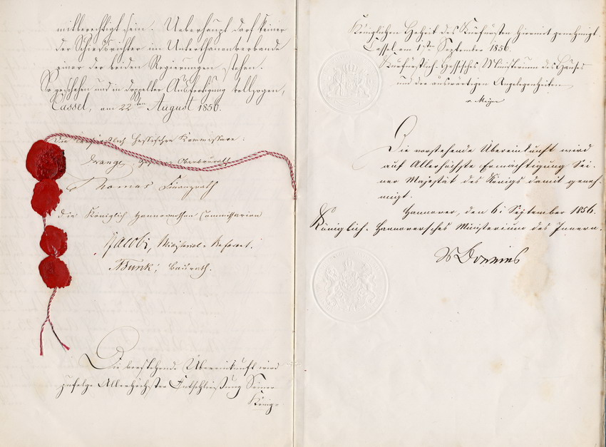 Übereinkunft zwischen Kurhessen und Hannover über den Betrieb auf dem Bahnhof  zu Kassel, Kassel, den 22. August 1856.