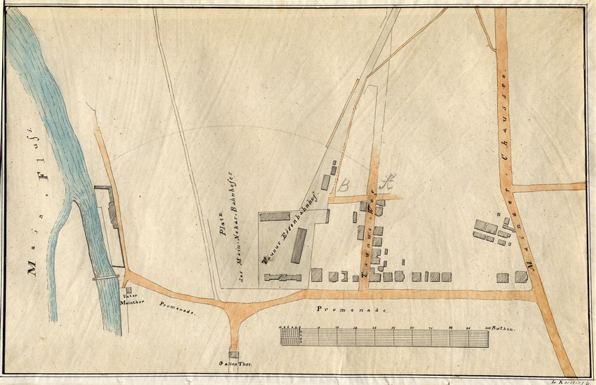 Lagepläne der Frankfurter Westbahnhöfe 1844-45.