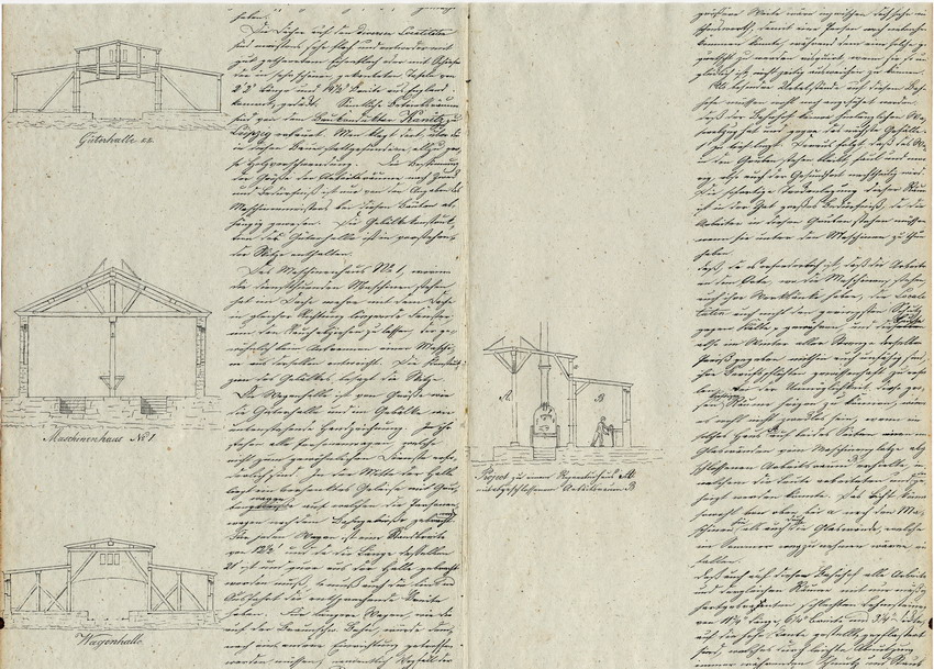 Zeichnungen: Gebäude der Bahnhöfe Dresden, Leipzig und Halberstadt, Kassel, den 10. November 1843.