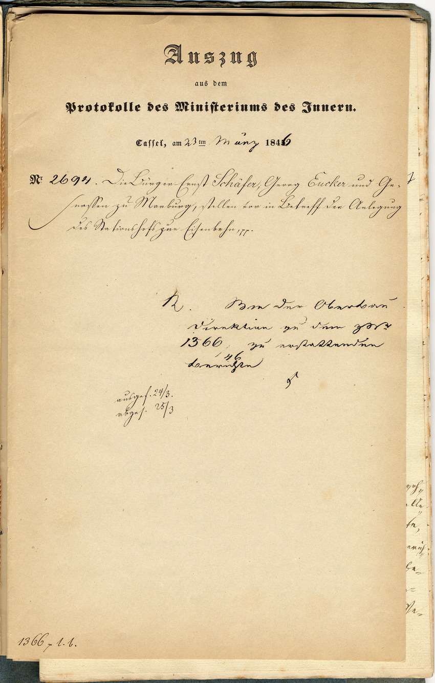 Akten betreffend den zu Marburg anzulegenden  Stationshofs zur Eisenbahn, 1846-1850