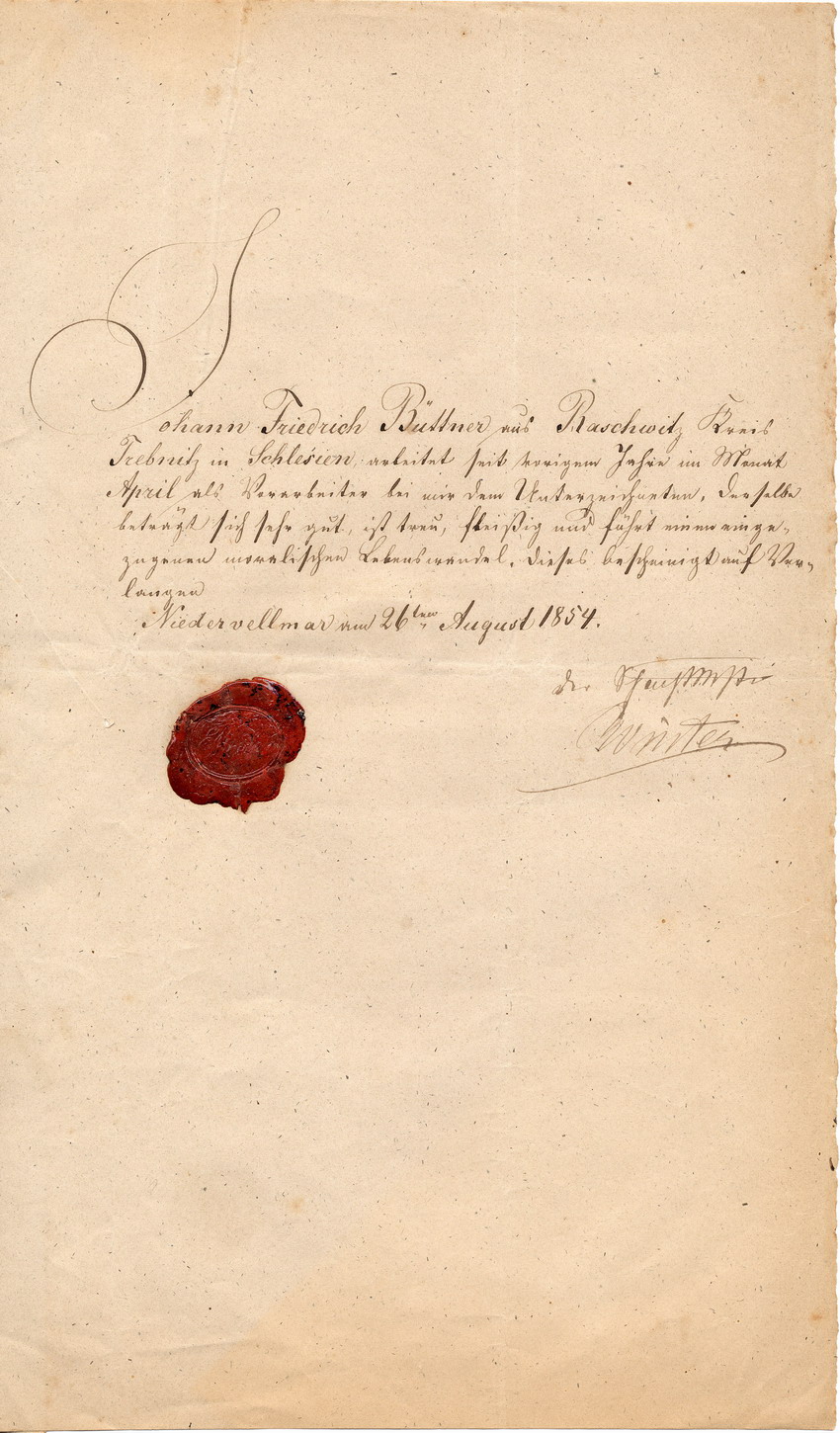 Legitimationspapiere von Eisenbahnarbeitern, 1854.