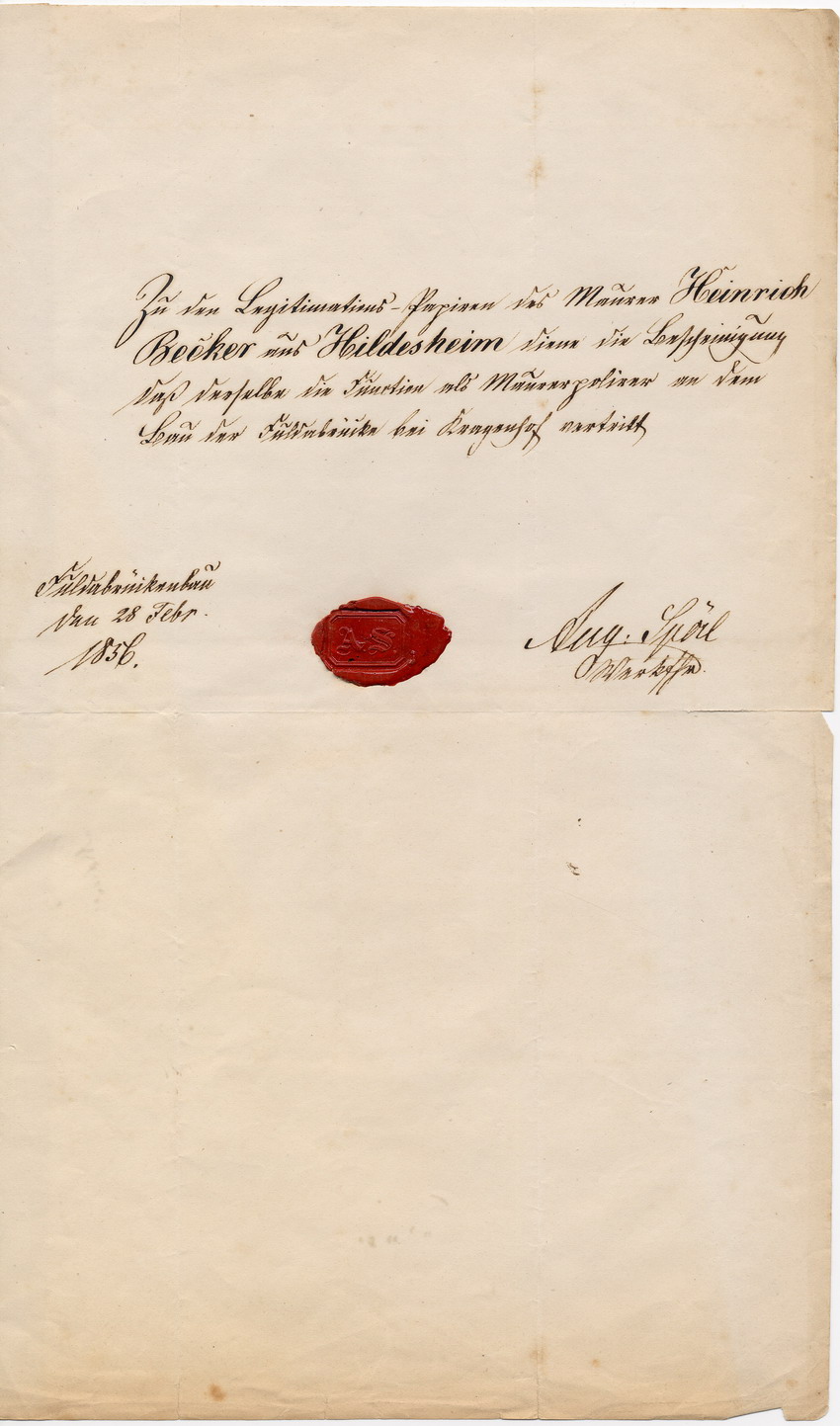Legitimationspapiere von Eisenbahnarbeitern, 1854.