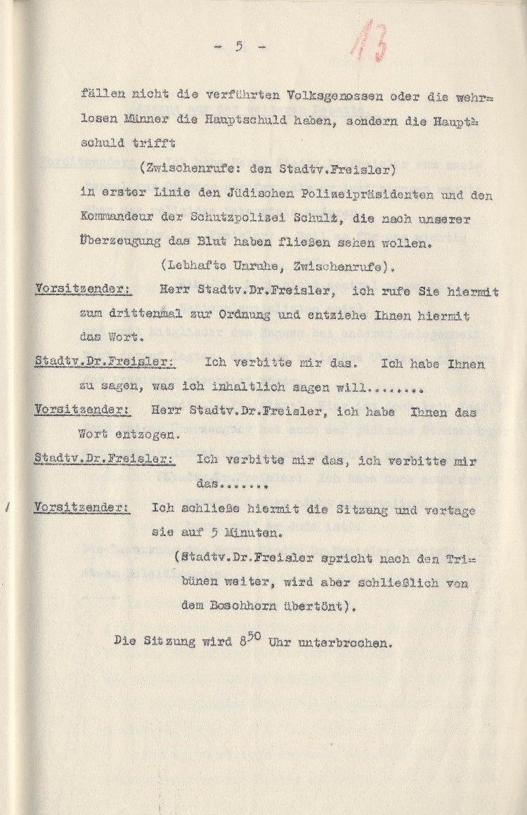 Auszug aus der stenographischen Mitschrift der Stadtverordnetenversammlung Kassel vom 23.06.1930