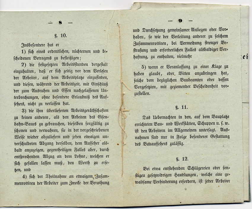 Regulativ die Annahme und das Verhalten der Arbeiter an den kurhessischen Staats-Eisenbahnen betreffend, Kassel, den 26. März 1846.