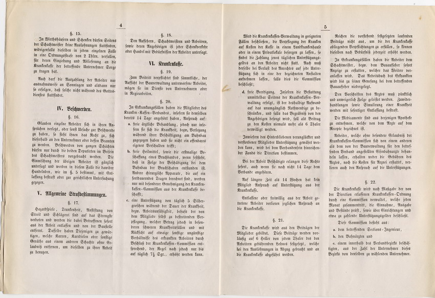 Arbeits-Bedingungen und Verhaltungs-Vorschriften für die beim Bau der Bebra-Fulda-Hanauer Eisenbahn beschäftigten Arbeiter, Kassel, den 4. Mai 1846.
