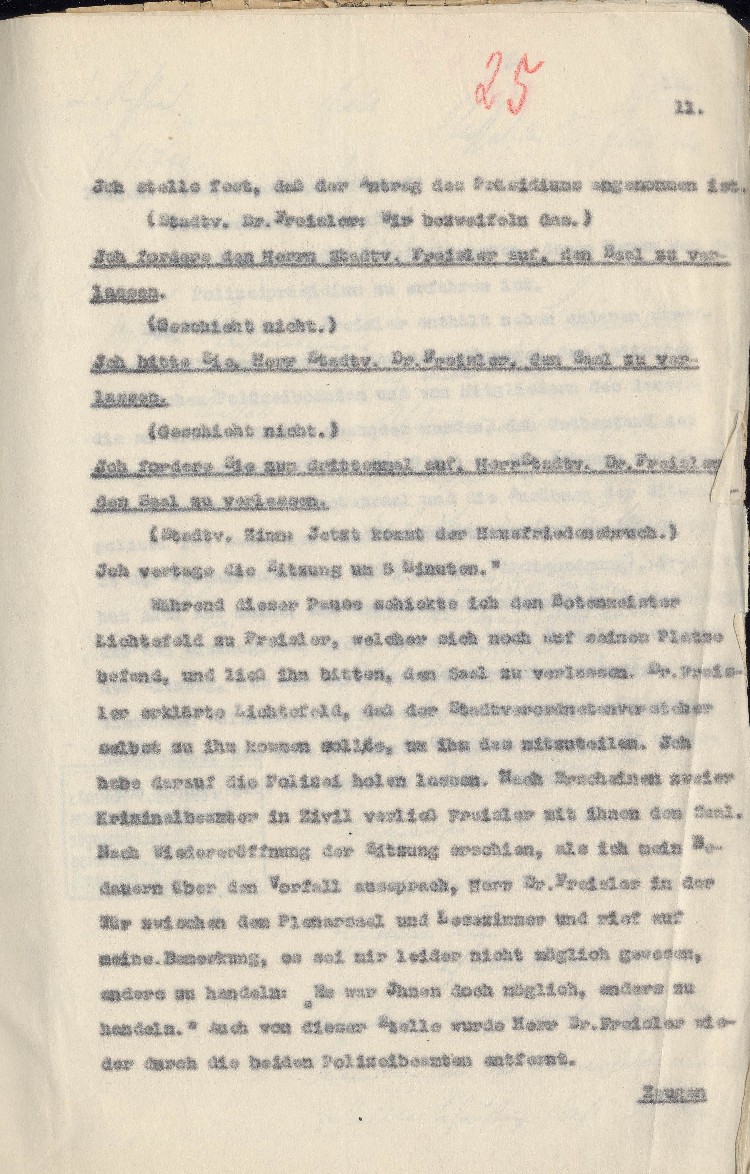 Strafantrag des Stadtverordnetenvorstehers Kassel Hofacker gegen Dr. Freisler