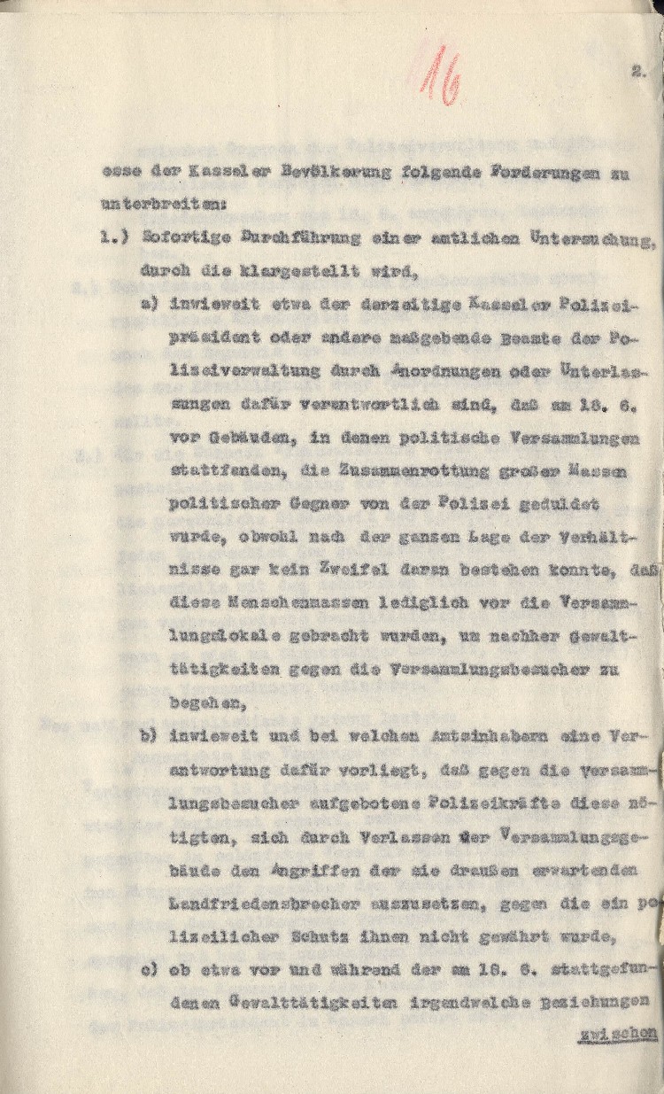 Strafantrag des Stadtverordnetenvorstehers Kassel Hofacker gegen Dr. Freisler