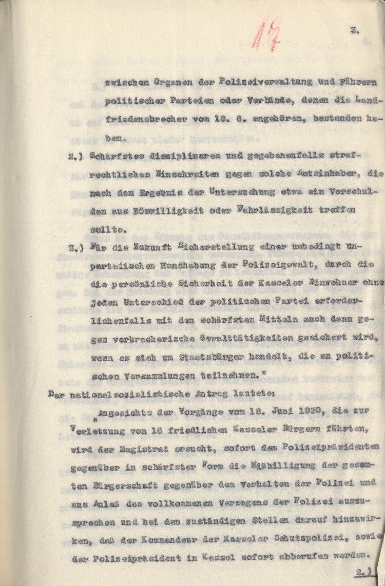 Strafantrag des Stadtverordnetenvorstehers Kassel Hofacker gegen Dr. Freisler