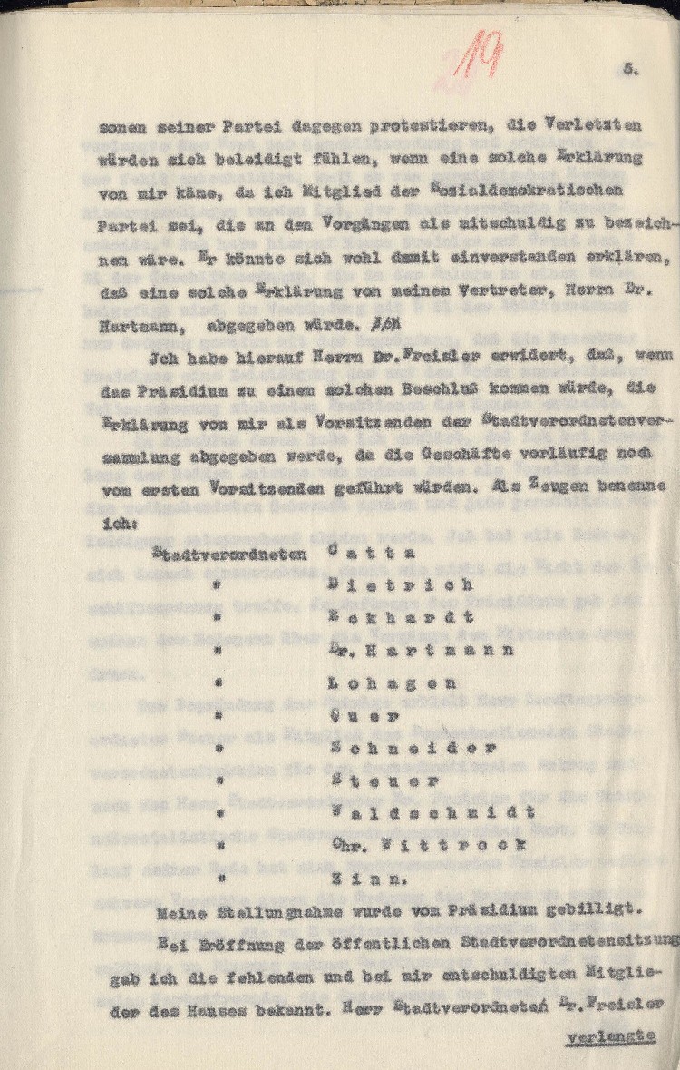 Strafantrag des Stadtverordnetenvorstehers Kassel Hofacker gegen Dr. Freisler