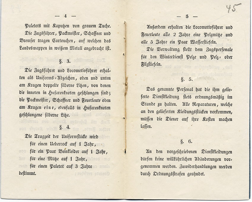 Uniformierungsvorschlag für das Zugpersonal der Main-Weser-Bahn (26. Mai 1854) und das Uniformierungsreglement von 1856.