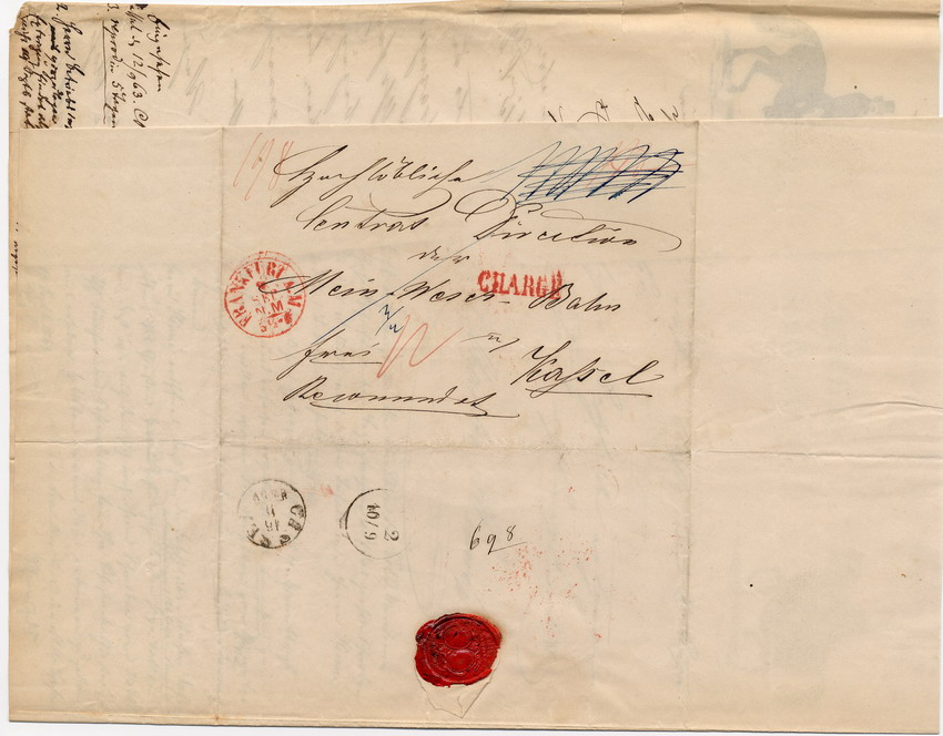 Anforderung eines Extrazuges durch den Zirkus Charles Hinné für die Reise von Frankfurt nach Düsseldorf, 
Frankfurt, den 9. September 1863.