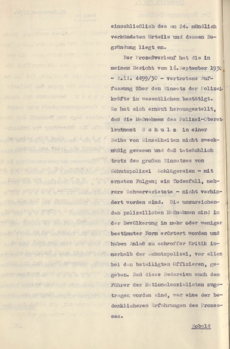 Berichtserstattung zum Verlauf des Freisler-Prozesses an den preußischen Minister des Inneren