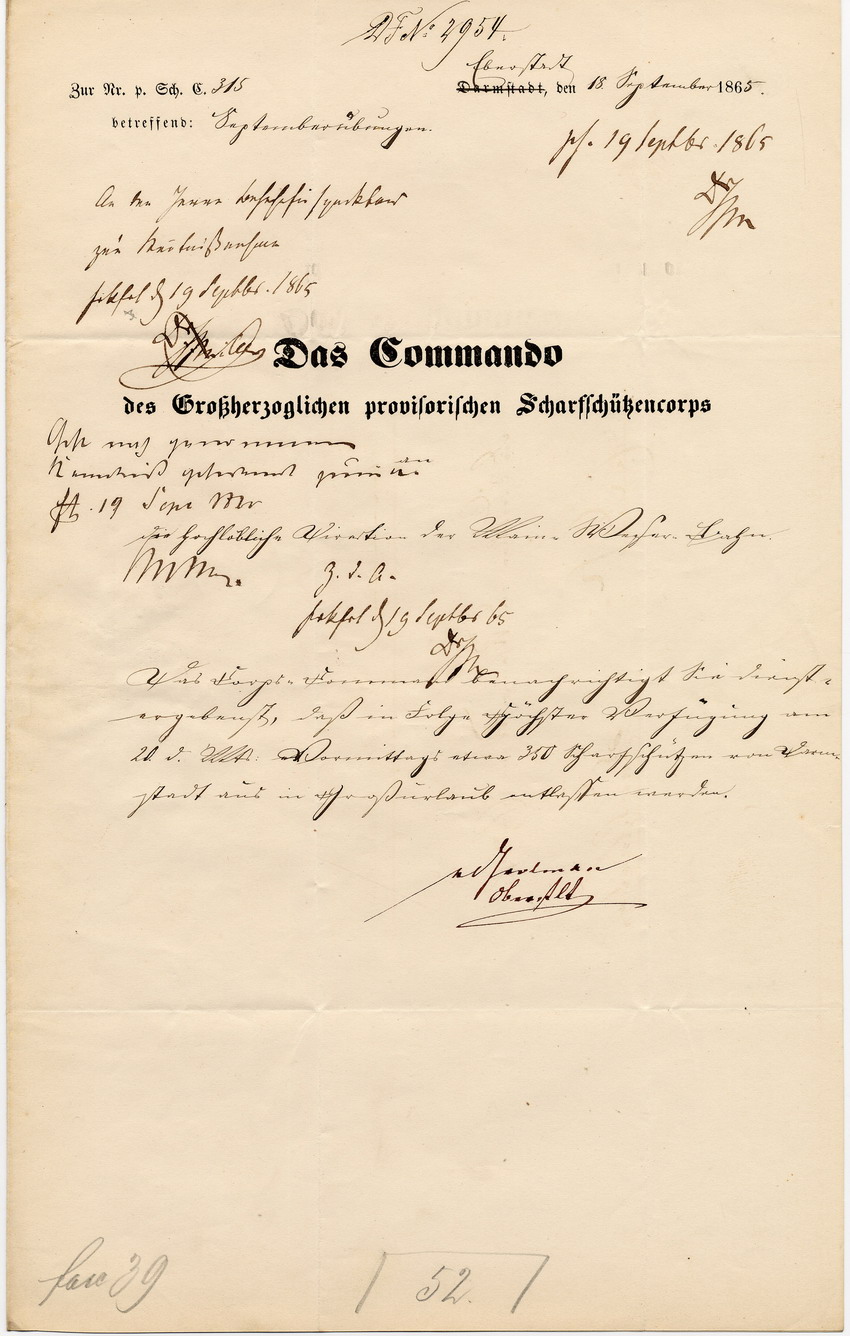 Akte über Militär-Transporte der Main-Weser-Bahn, Frankfurt 1862 bis 1866.