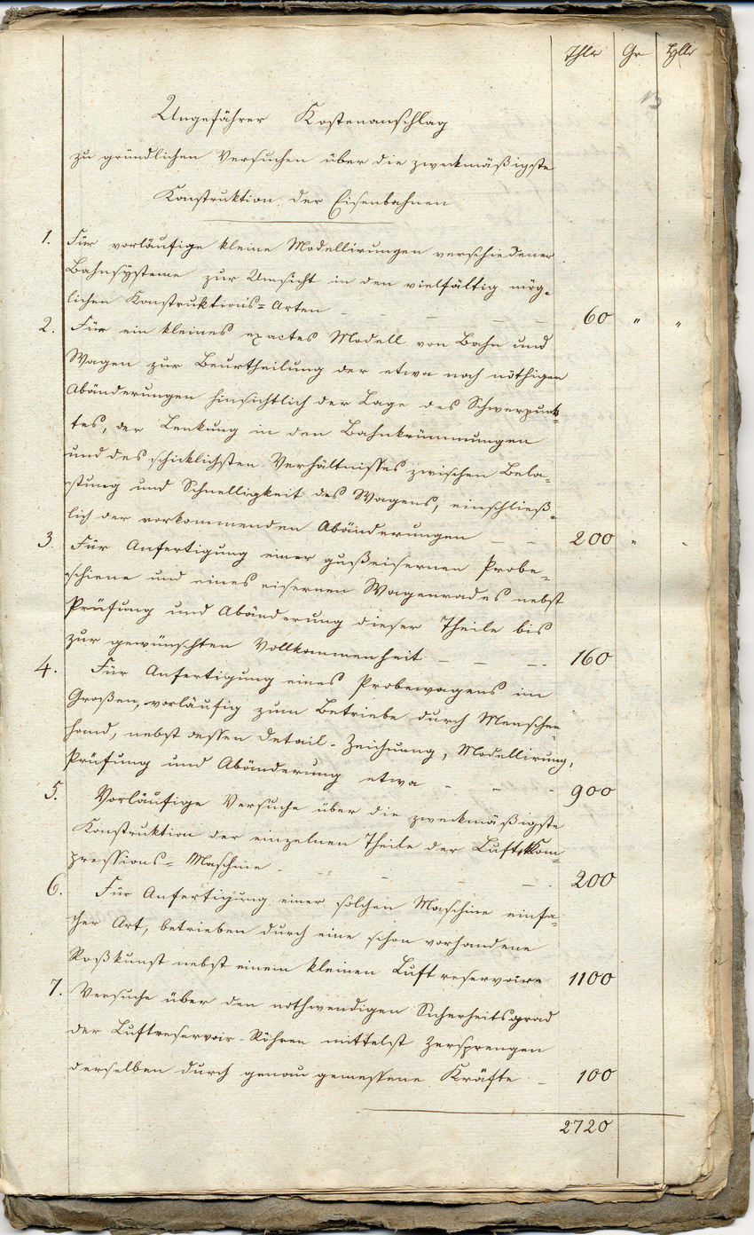 Kostenanschlag des Oberbergrats Carl Anton Henschel für eine Verbesserung der Eisenbahnkonstruktion, 
Kassel, den 29. März 1833.