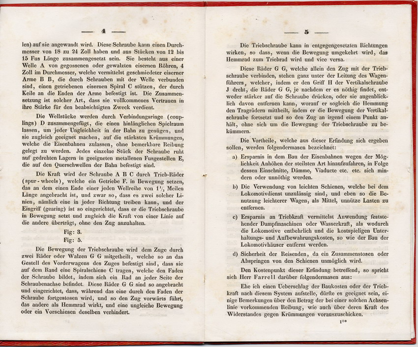 Publikationen und Manuskripte zur technischen Verbesserung der Eisenbahnen: Archimedische Eisenbahn vom Hofrat und Direktor der Taunus-Eisenbahn Johann A. Beil, Frankfurt am Main im Juni 1845.