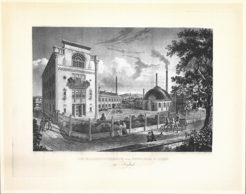 Stich: Die Maschinenfabrik von Henschel und Sohn in Kassel, Kassel um 1840.
