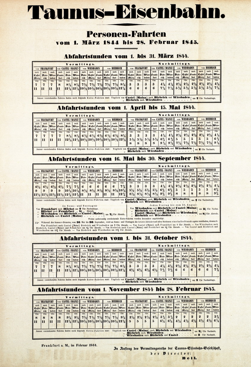 Fahrpläne der Main-Weser-Bahn und der Taunusbahn.