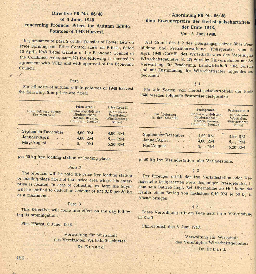 Preisfestsetzung für Gemüse und Kartoffeln, Herford 1943 bis 1949.