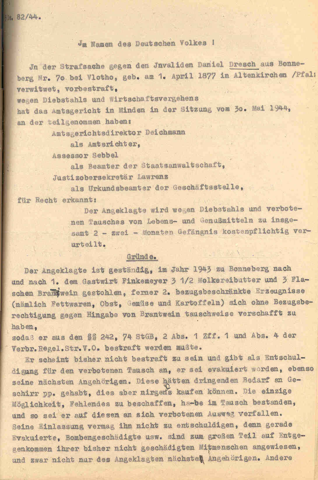 Verschiedenes, enth. v.a.: Obst- und Gemüseversorgung, Diebstahls-Strafverfahren, Herford 1941 bis 1944.