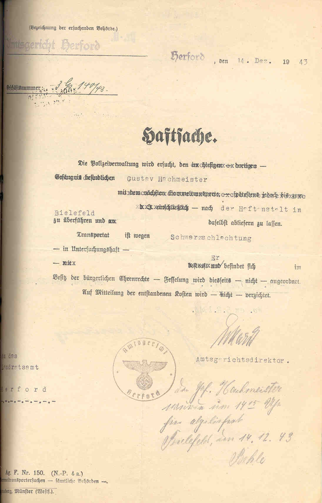 Preisüberwachung, Bekämpfung von Schwarzhandel und -Schlachtungen, Herford 1943 bis 1949.