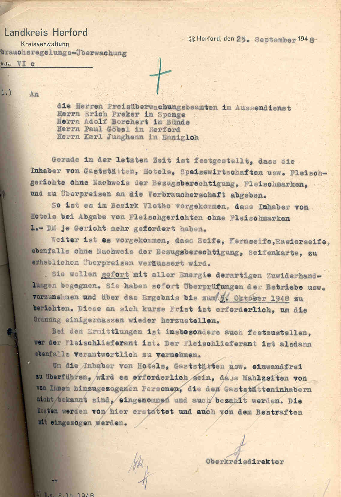 Preisüberwachung, Bekämpfung von Schwarzhandel und -Schlachtungen, Herford 1943 bis 1949.