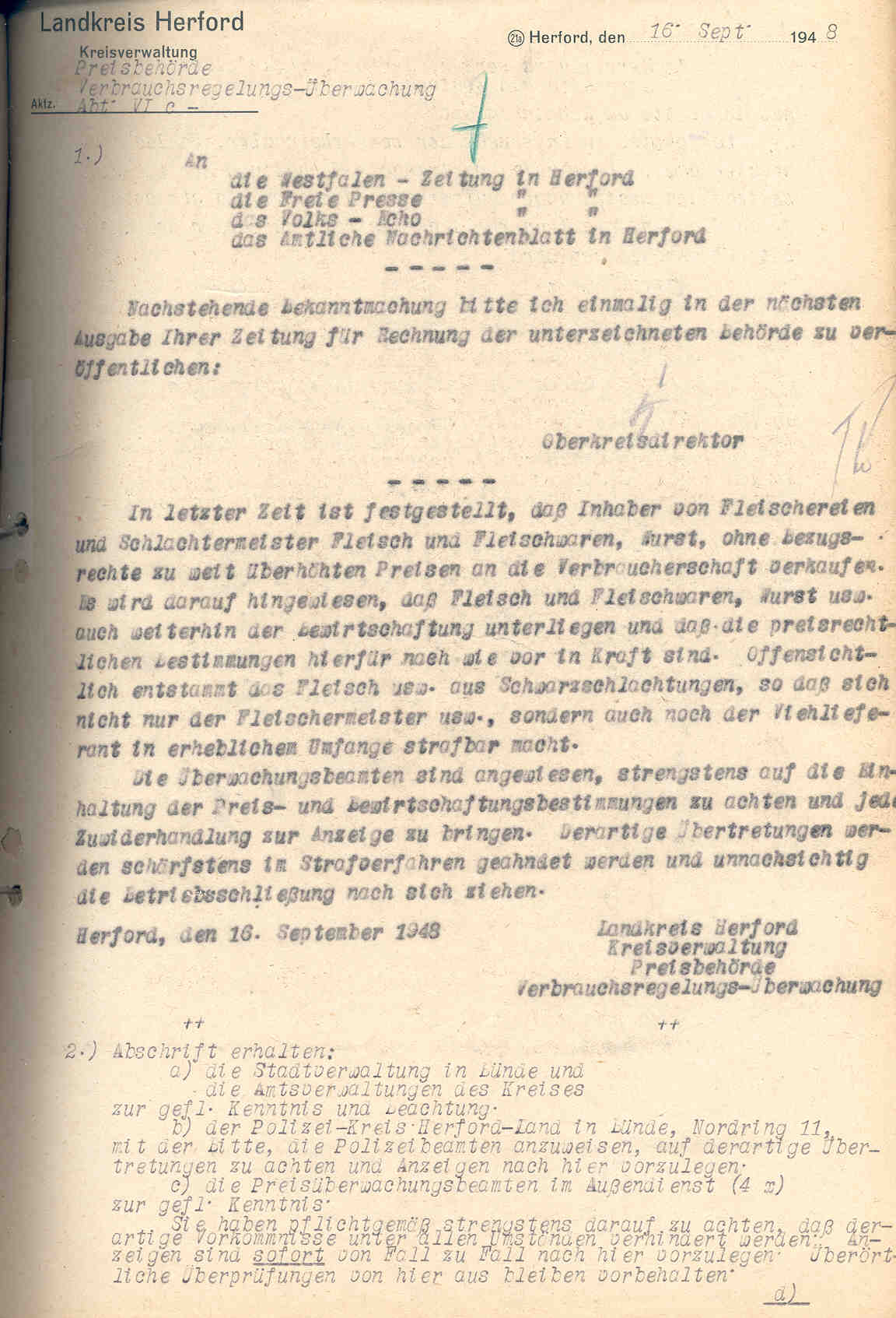 Preisbildung und -überwachung nach der Währungsreform, Herford 1948 bis 1949.