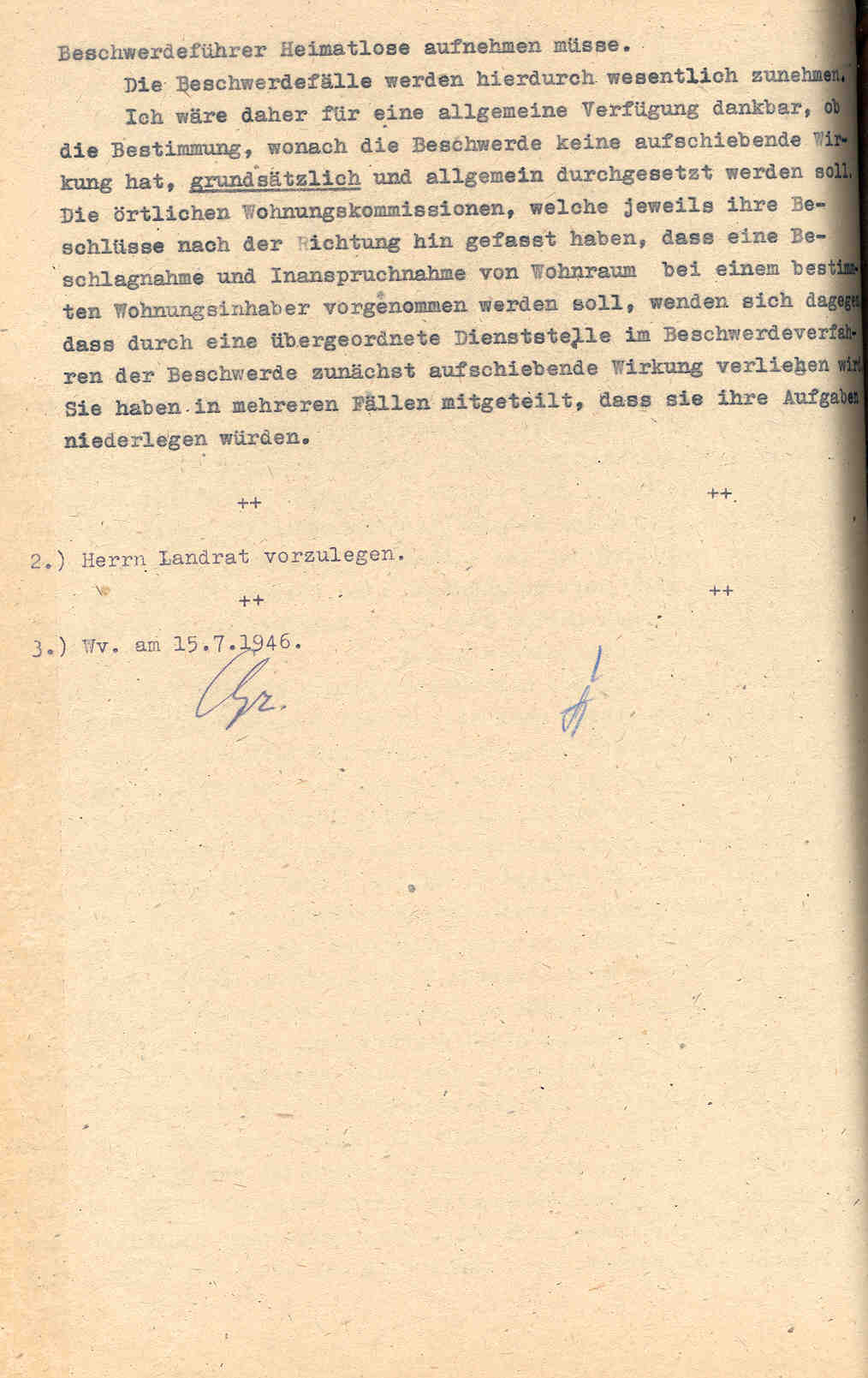 Wohnungsgesetz Nr. 18 der alliierten Kontrollbehörde (Herford, den 29. Juni 1946) und Fragebogen zur Flüchtlingslage und -Unterbringung im Kreis Herford (Minden, den 29. Oktober 1946).