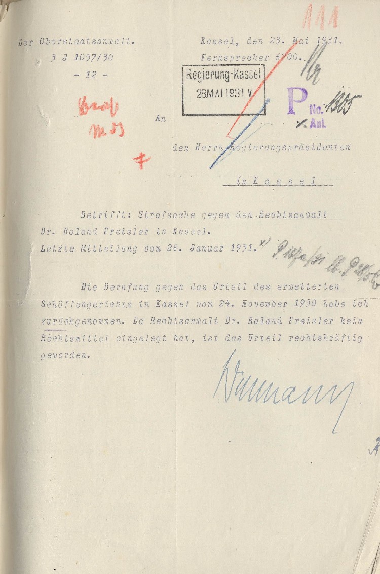 Zurücknahme der Berufung gegen das Urteil des Schöffengerichts vom 24.11.1930