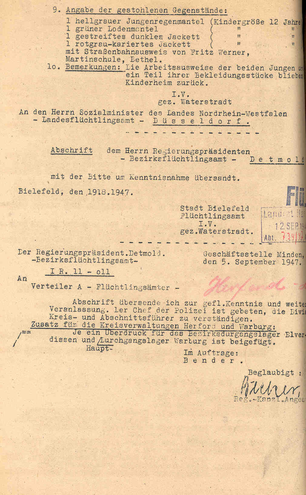 Fahndung nach Flüchtlingen, Arnsberg und Bielefeld 1947.