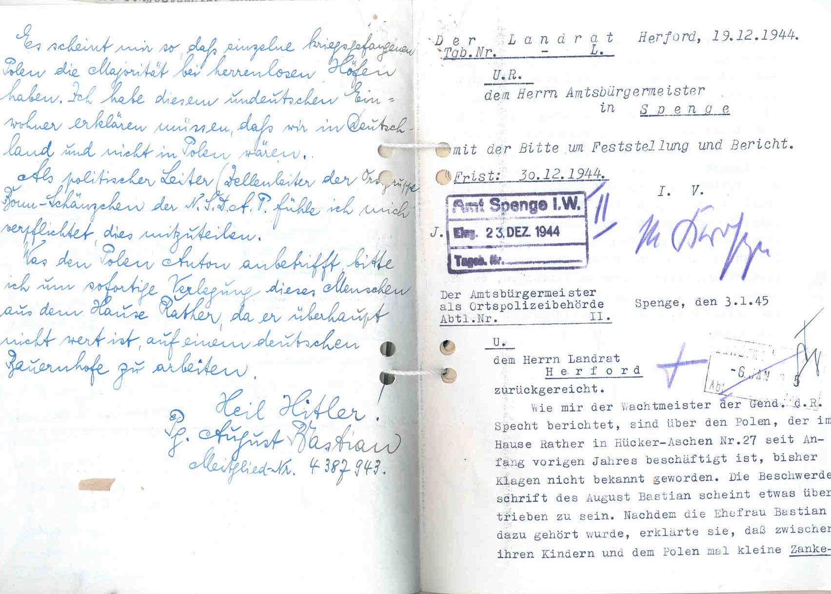 "Behandlung und Überwachung ausländischer Zivilarbeiter, insbesondere von Polen", 1937 bis 1951.