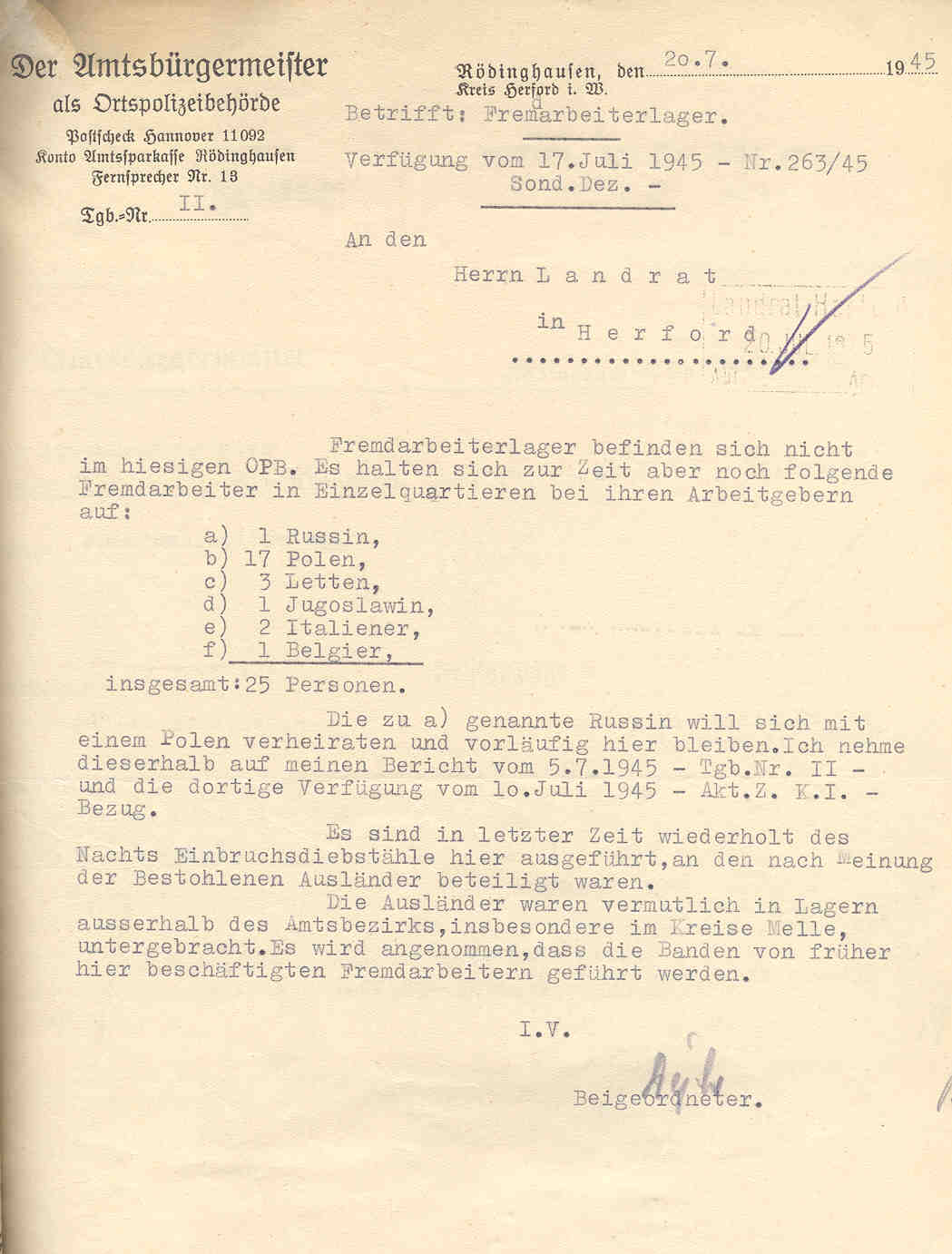 Fremdarbeiterlager in Herford 1945.