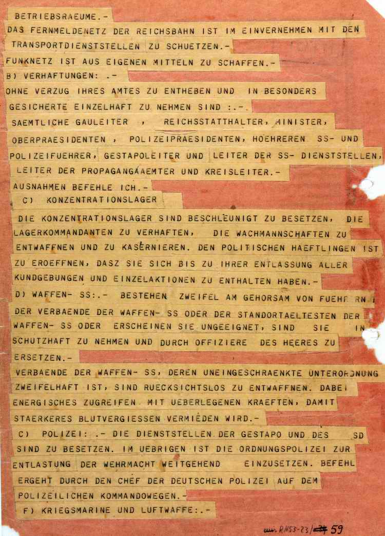 Fernschreiben 20. Juli 1944: Übertragung der vollziehenden Gewalt