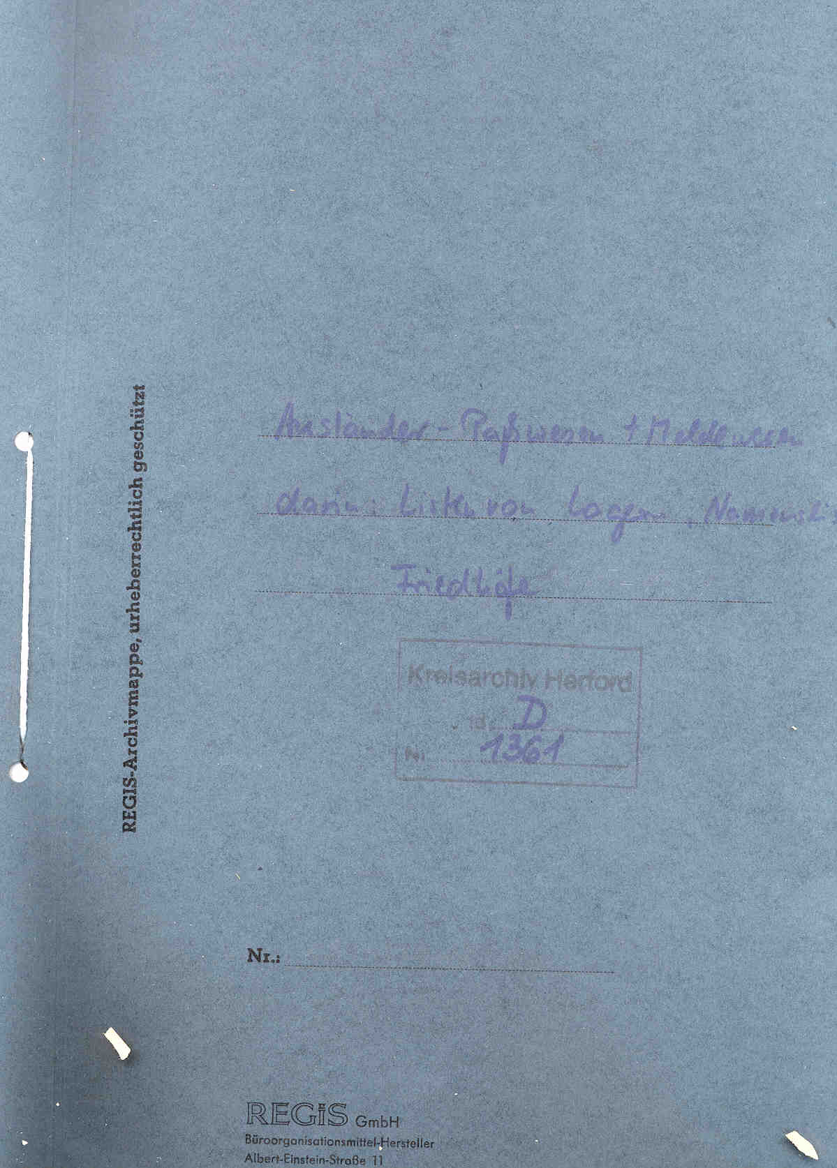 Ausländer-Paßwesen und Meldewesen, darin: Liste von Lagern, Namen, Friedhöfe, Peine bei Hannover, den 28. November 1949.