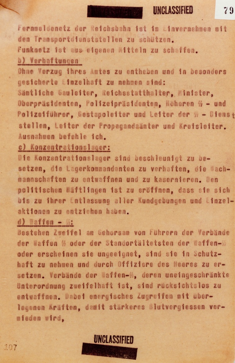 20. Juli 1944: Übertragung der vollziehenden Gewalt: Anlage 3 Nachrichtenanlagen, Konzentrationslager, Waffen- SS