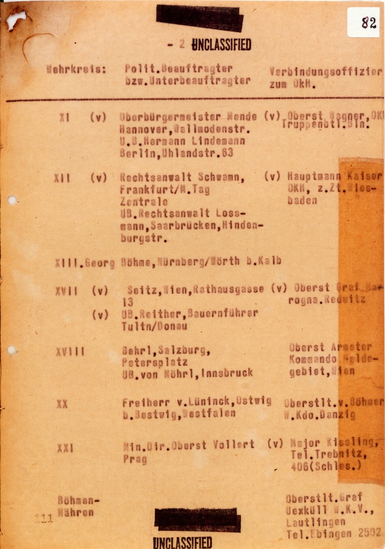 20. Juli 1944 Übertragung der vollziehenden Gewalt: Anlage 4 Wehrkreise