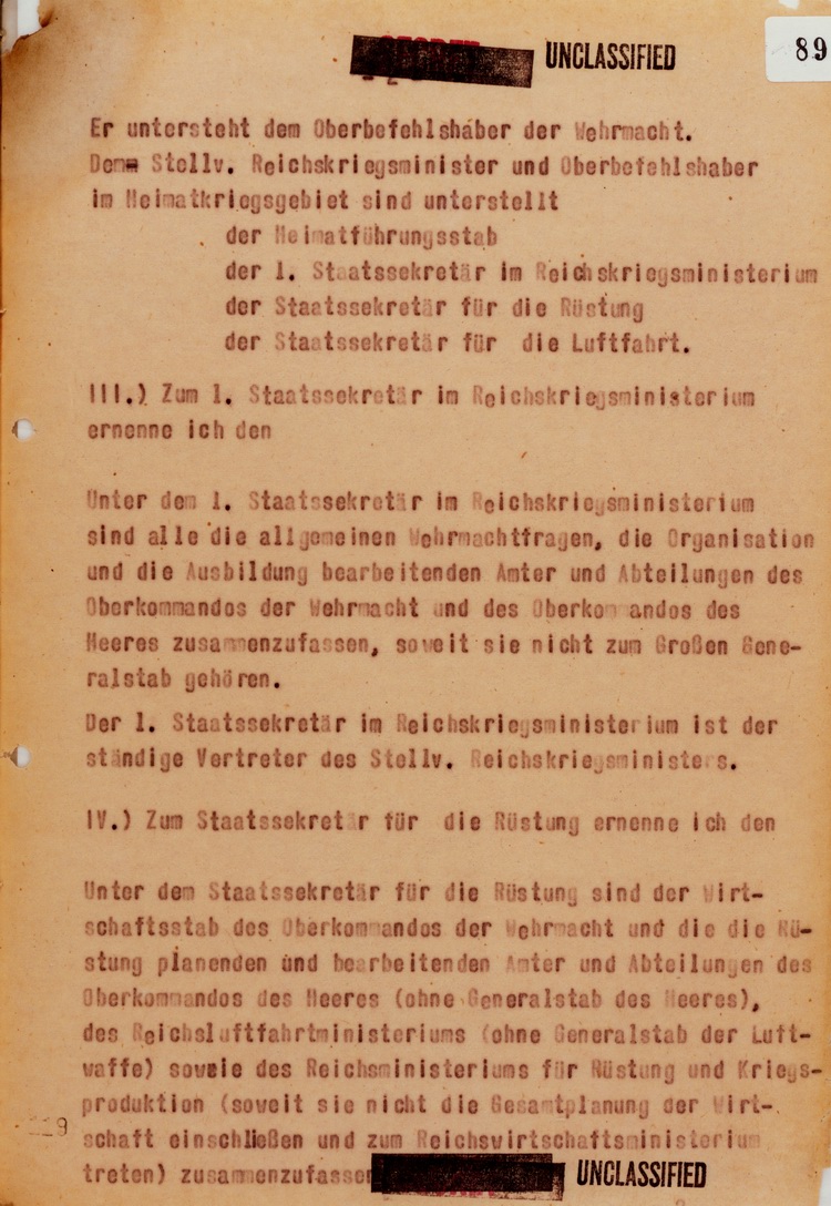 20 Juli 1944 Übertragung der vollziehenden Gewalt Anlage 7: Erlaß über die vorläufige Kriegsspitzengliederung
