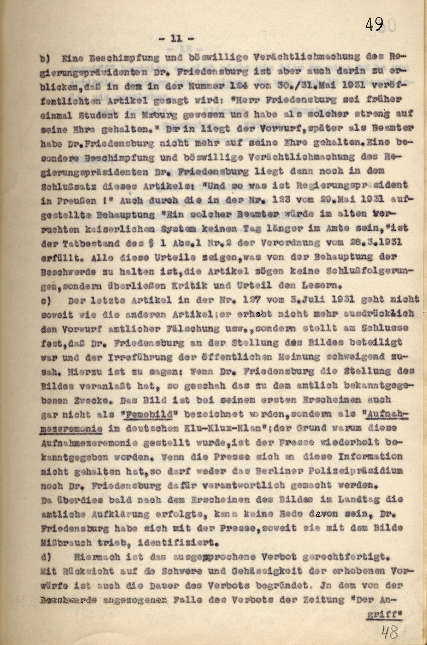 Gerichtsurteil: Veröffentlichungsverbot der nationalsozialistischen Zeitung "Hessische Volkswacht", Kassel, den 30. Juni 1931.