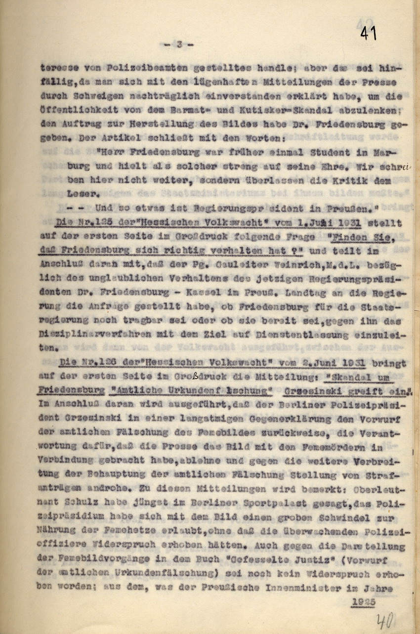 Gerichtsurteil: Veröffentlichungsverbot der nationalsozialistischen Zeitung "Hessische Volkswacht", Kassel, den 30. Juni 1931.