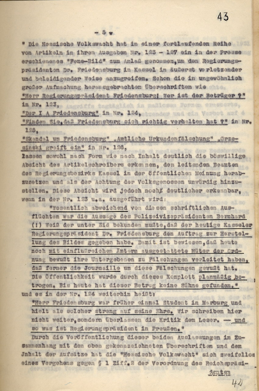 Gerichtsurteil: Veröffentlichungsverbot der nationalsozialistischen Zeitung "Hessische Volkswacht", Kassel, den 30. Juni 1931.