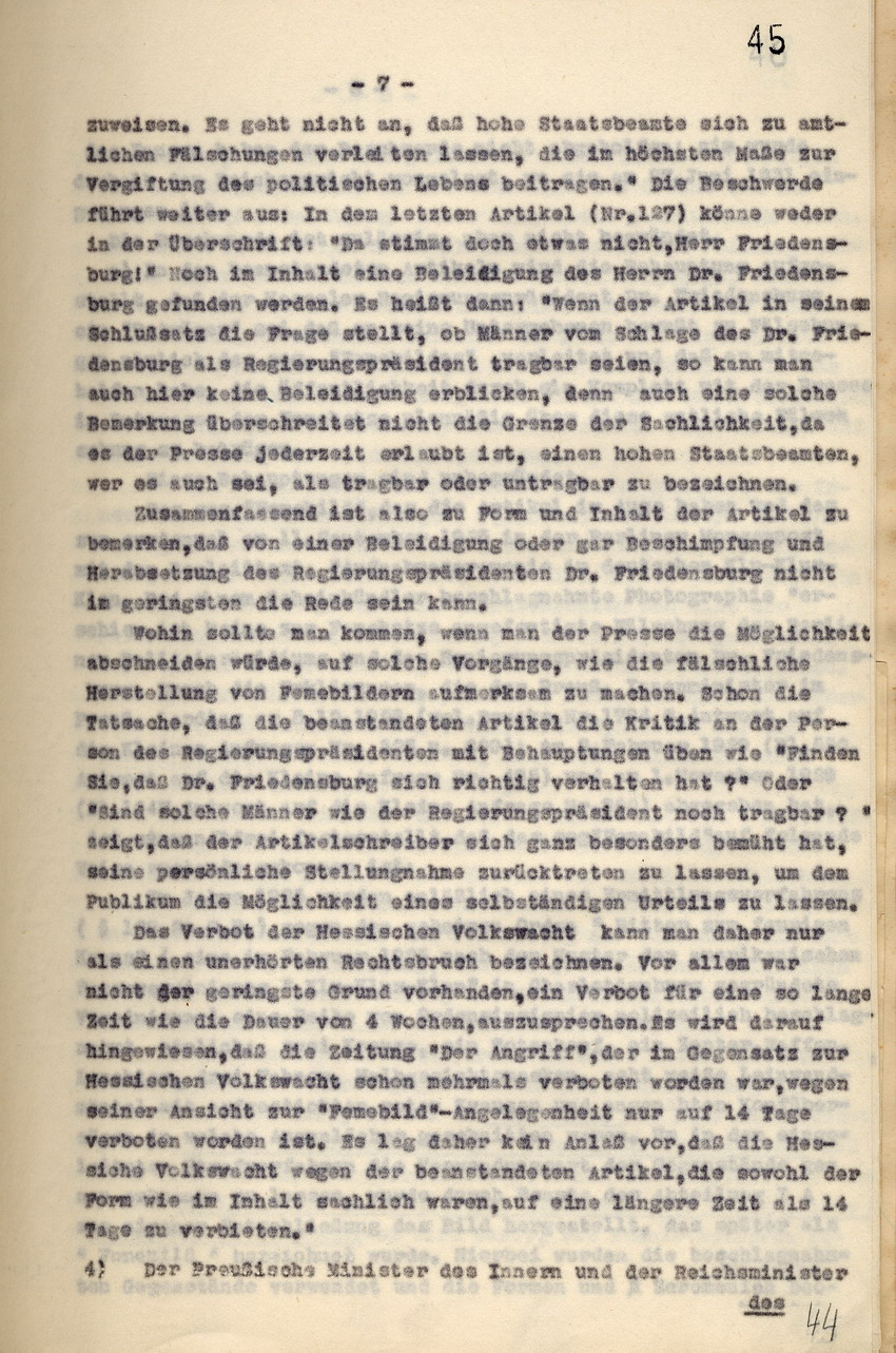 Gerichtsurteil: Veröffentlichungsverbot der nationalsozialistischen Zeitung "Hessische Volkswacht", Kassel, den 30. Juni 1931.
