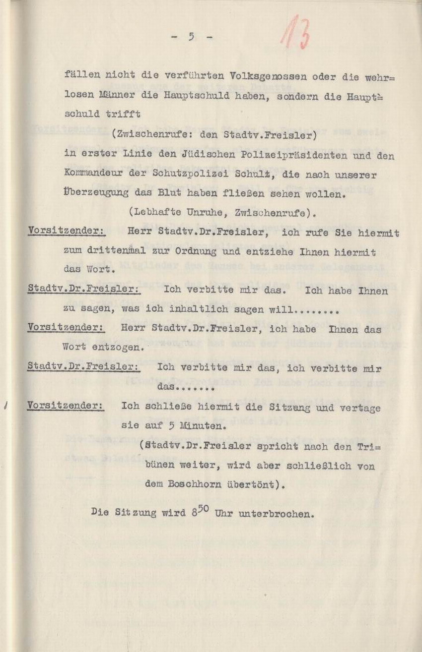 Stenographische Niederschrift der Stadtverordnetenvesammlung in Kassel vom 23. Juni 1930.
