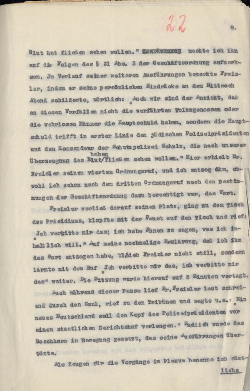 Strafantrag des Stadtverordnetenvorstehers Hofacker gegen Freisler an den Oberstaatsanwalt, Kassel, den 27. und 28. Juni 1930.