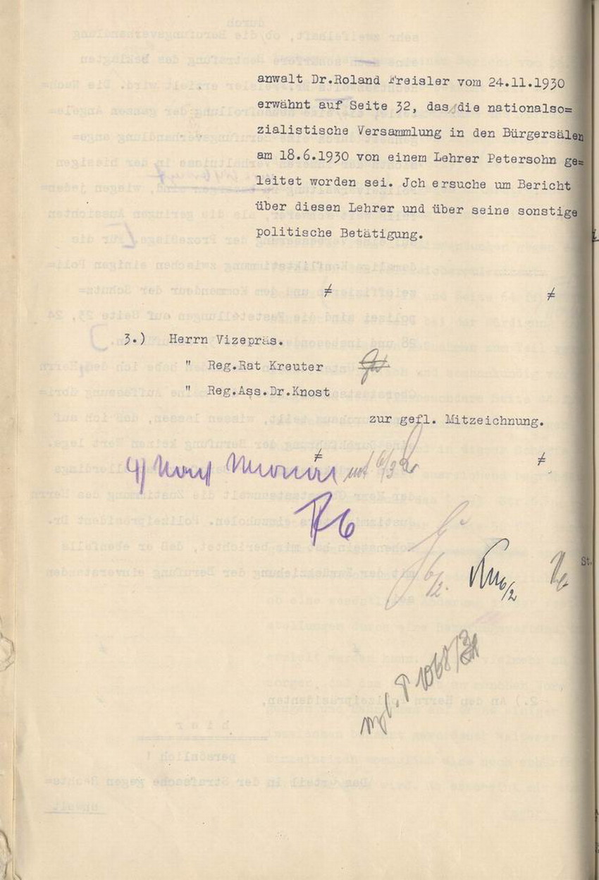 Bericht des Regierungspräsidenten an den Preußischen Minister des Innern: Prozessverlauf und Urteil im Verfahren gegen Freisler, Kassel, den 6. Februar 1931.