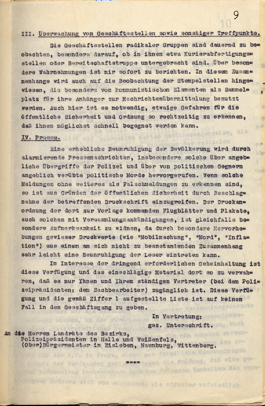 Maßnahmenkatalog des Nachrichtendienstes zur Erfassung und Überwachung radikaler nationalsozialistischer Gruppierungen, 30. Oktober und 10. November 1931.