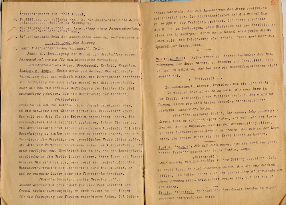 Stenographischer Bericht der Kasseler Stadtverordnetenversammlung vom 21. Juni 1926.