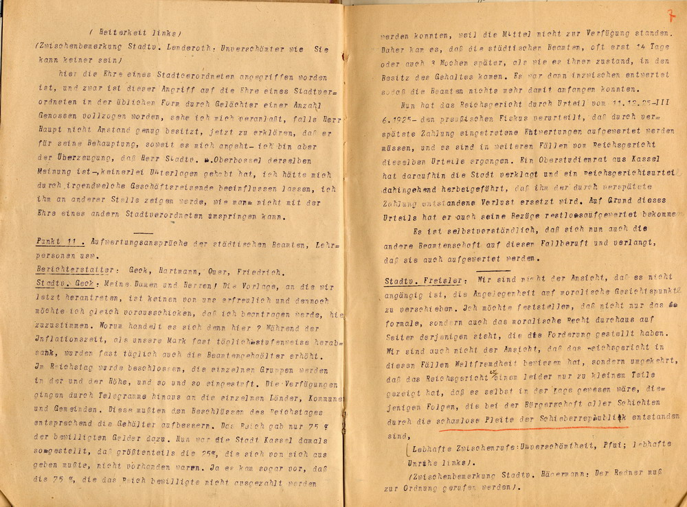Stenographischer Bericht der Kasseler Stadtverordnetenversammlung vom 21. Juni 1926.