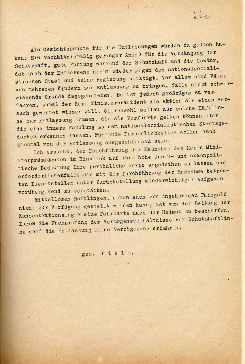 Mitteilung des Geheimen Staatspolizeiamtes zur Durchführung der geplanten Entlassung von Schutzhäftlingen, Berlin, den 7. Dezember 1933.