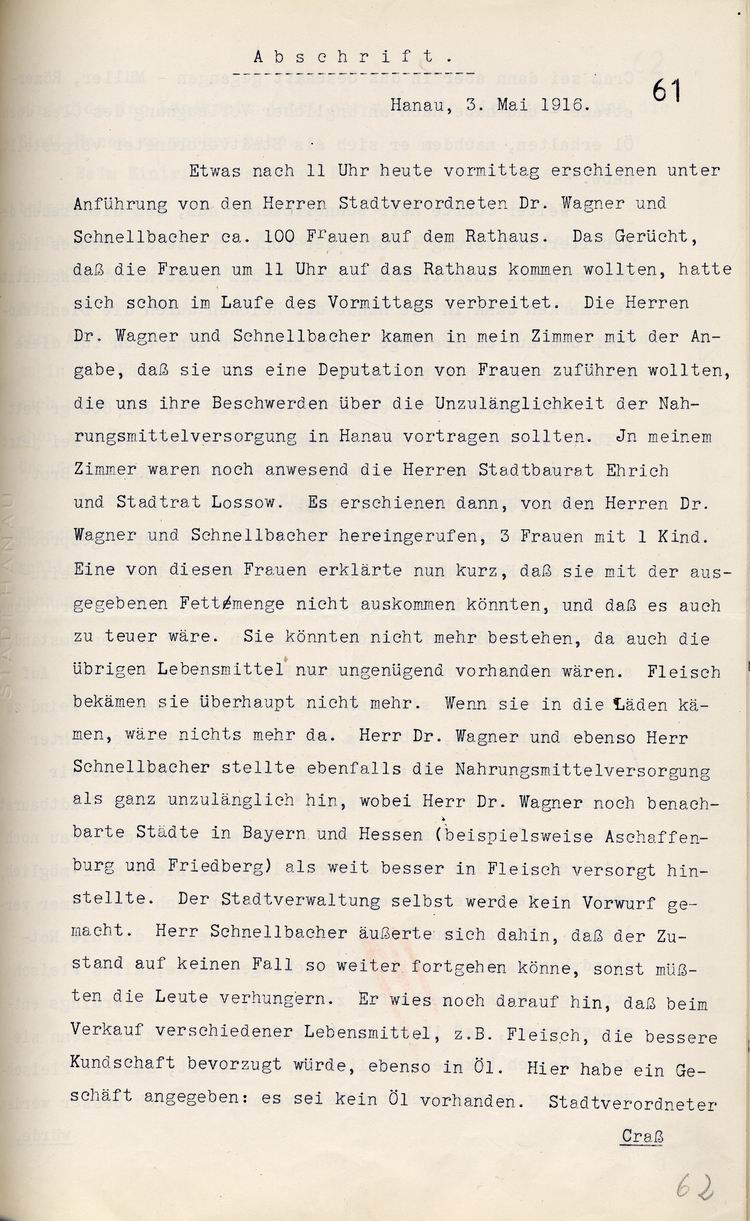 Hanauer Rathaussturm 3. Mai 1916, Bürgermeister Hild an den Regierungs-Präsidenten in Cassel, mit anonymen Drohbriefen