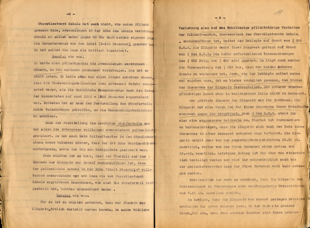 Anwälte Freisler: Klageschrift der Witwe Elfriede Messerschmidt gegen den Preußischen Staat, Kassel, den 3. Februar 1932.