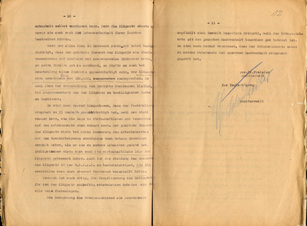 Anwälte Freisler: Klageschrift der Witwe Elfriede Messerschmidt gegen den Preußischen Staat, Kassel, den 3. Februar 1932.